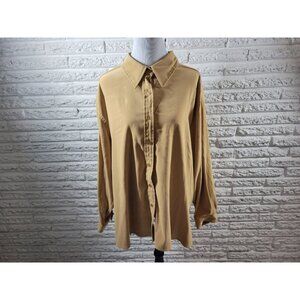 Denim & Co QVC Womens Top 3X Plus Long Sleeve Collar Tan Velour BRO50E